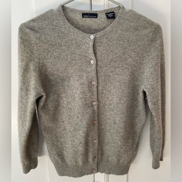 Moda International cashmere cardigan sweater small tan button up - Picture 1 of 6